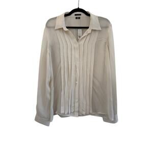 NWT Theory Pleated 100% Silk Sheer Button Down Blouse Womens XL Cream Career